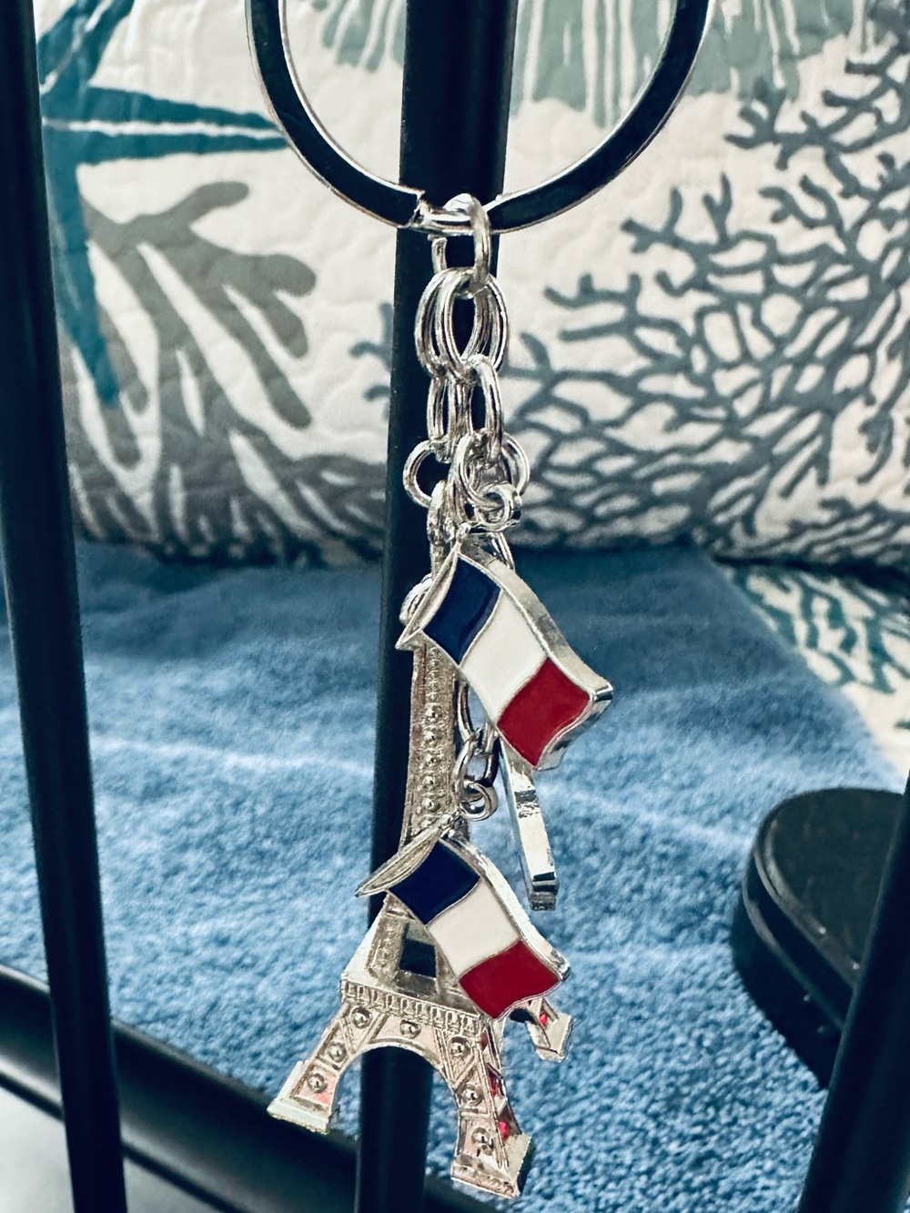 Eiffel Tower and Flag Keychain - Silver with Red, White & Blue Accents - Picture 2 of 6
